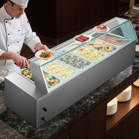 Mophorn Scaldavivande Commerciale in Acciaio Inox da 1500 W con Coperchio in Vetro, Bagnomaria da Banco a 6 Teglie da 1/3, con Zuppa e Mestoli Forati, ideale per Ristoranti