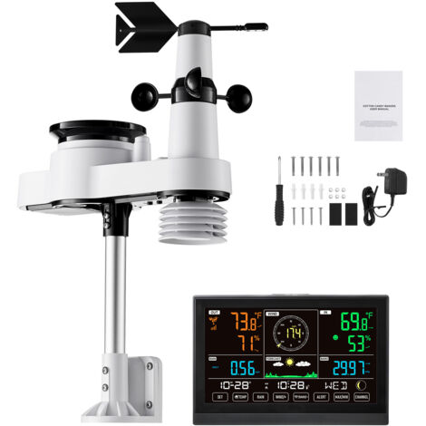 Mophorn Stazione Meteorologica Wireless con Display VA da 190,5 mm, Sensore Esterno Solare, Pluviometro, Ideale per Interni ed Esterni, 5 Funzioni per Previsioni Meteo, Misurazione di Temperatura