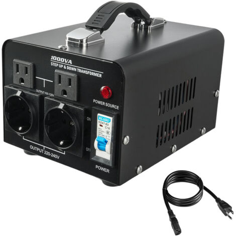Mophorn Trasformatore di tensione bidirezionale da 220 V a 110 V e da 110 V a 220 V, 1000 VA, con prese USA e UE, cavo di alimentazione e protezione tramite interruttore da 10A