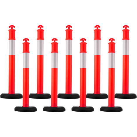 Mophorn Set di 9 Pali Delimitatori di Traffico, Altezza 1140 mm, con Base Riempibile e Strisce Riflettenti, Paletti Robusti per Cantieri, Parcheggi e Sicurezza Stradale, Colore Rosso