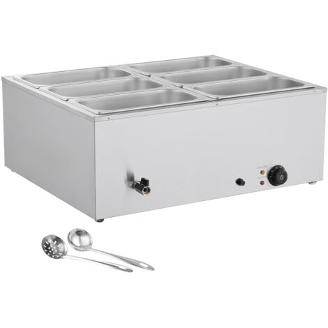 Mophorn Scaldavivande Commerciale Buffet con 6 Vaschette da 1/3, Scaldavivande Elettrico in Acciaio Inox da 1500 W con Coperchi e Mestolo per Zuppe, Ideale per Catering e Eventi