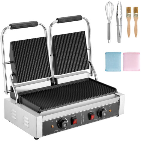 Mophorn Griglia Elettrica per Panini 3600W, Piastra per Sandwich con Superficie Scanalata 48,5x23 cm, Doppia Piastra in Acciaio Inox, Regolazione della Temperatura, Ideale per Hamburger e Bistecche
