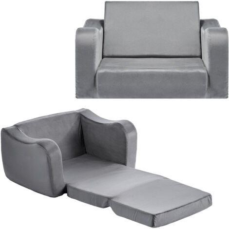 Mophorn Divano per Bambini, Sedia Pieghevole con Braccioli, Realizzata in Spugna 28D e Rivestimento in Pelo Corto, Convertibile in Sdraio, Ideale per Gioco o Relax, Taglia M, Colore Grigio (1/5)