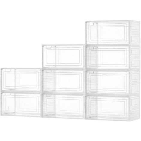 Mophorn Scatole Porta Scarpe Trasparenti, Adatte Fino alla Taglia 13 USA, Set di 9 Contenitori Impilabili con Porta Magnetica, Ideali per Scarpe, Stivali e Cappelli, Colore Bianco Trasparente