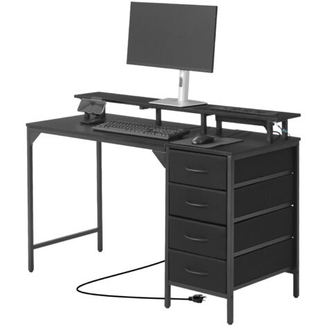 Mophorn Scrivania per Computer con Luci LED Intelligenti e Prese di Corrente, Tavolo da Ufficio Ergonomico con 4 Cassetti e Supporto per Monitor, Ideale per Studio, Soggiorno e Ufficio, Colore Nero
