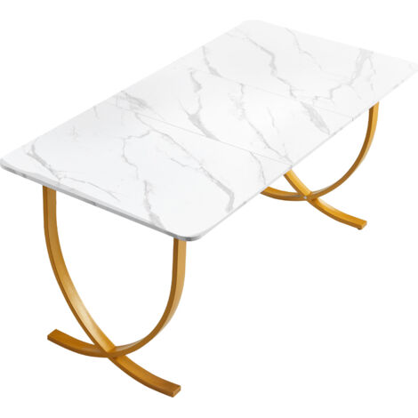 Mophorn Scrivania per Computer da Ufficio, Piano 160 x 80 cm, Tavolo da Lavoro Moderno con Struttura in Metallo e Capacità di 158 kg, Ideale per Ufficio, Studio, Camera da Letto, Bianco Oro
