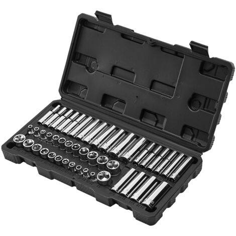 Mophorn Set di Bussole da 46 Pezzi, Utensili da 6,4 mm con Misure SAE e Metriche, Profonde e Standard, in Acciaio CR-V Cromato, con Custodia per Riparazioni Auto (1/5)