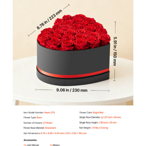 Hsiwto Portagioie A Cuore In Velluto Con Rosa Conservata - GB023-HRPK - Scatola Porta Anelli 7x7x6,5 Cm Per Proposta E Matrimonio - 2