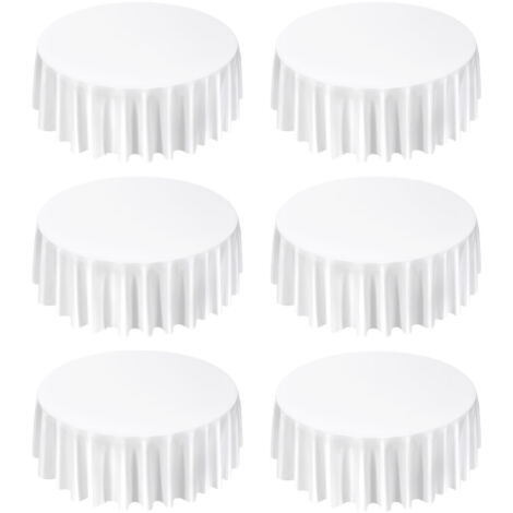 Mophorn Tovaglia Rotonda Lavabile, Resistente a Macchie e Pieghe, Diametro 3048 mm, Set di 6 Copritavoli in Poliestere Bianco per Eventi e Cerimonie (1/5)