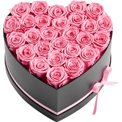 Mophorn Fiori Secchi Ornamentali con 27 Rose Stabilizzate in Scatola a Forma di Cuore, Bouquet di Fiori Eterni, Rosa Eterna Naturale, Ideale per Anniversari, Natale e Altre Occasioni