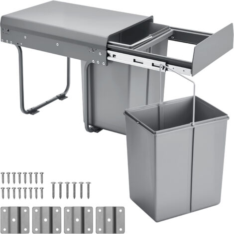 Mophorn Pattumiera estraibile da cucina 20 L x 2, contenitore per rifiuti sotto lavello con struttura scorrevole in metallo e maniglia