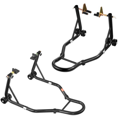 Mophorn Cavalletto di Sollevamento per Motociclette, Capacità Massima 498 kg, Supporto Anteriore e Posteriore Combinato, Sollevatore U+L per Biciclette, Colore Nero