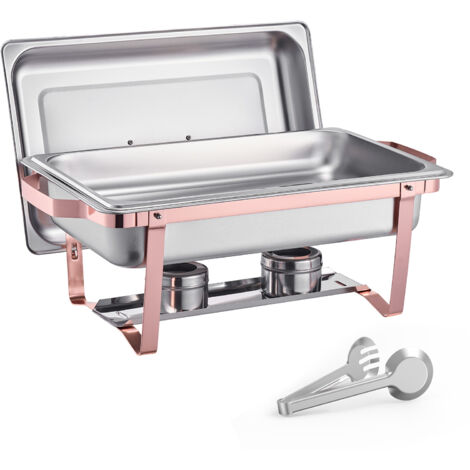 Mophorn Scaldavivande a Buffet 7,5 L Set da 2 pezzi con Pentole, Distributore di Calore Rettangolare per Ristorazione con Coperchio, Supporto per Pentola d'Acqua e Porta Carburante, Colore Oro Rosa