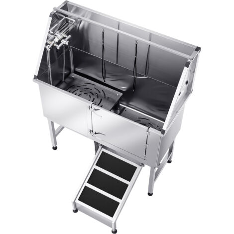 Mophorn Stazione di Lavaggio per Cani in Acciaio Inox, Vasca per Toelettatura Animali Domestici di Grandi, Medie e Piccole Dimensioni da 127 cm con Rampa, Filtro Acqua, Porta Destra