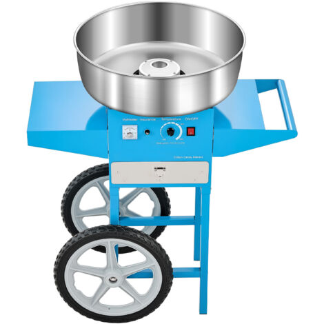 Mophorn Macchina Elettrica per Zucchero Filato con Carrello, 1000 W, Ciotola in Acciaio Inox da 52 cm, Misurino per Zucchero e Cassetto, Ideale per Compleanni e Feste, Blu