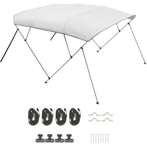 Mophorn Tendalino per Barca a 4 Archi, Parasole in Poliestere 600D con Struttura in Lega di Alluminio, Copertura Impermeabile con Borsa, Larghezza Regolabile da 201 a 213 cm, Grigio Chiaro