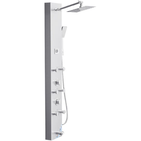 Mophorn Pannello doccia con torre multifunzione, soffione a pioggia, LED, colonna in acciaio inox spazzolato 1240 mm, rubinetto a 4 modalità, 6 getti massaggianti, doccetta e beccuccio per vasca