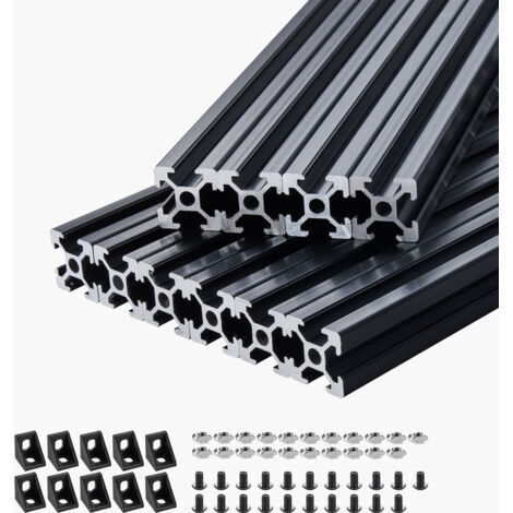 Mophorn Set di 10 binari lineari 2020 con scanalatura a T, realizzati in lega di alluminio anodizzata, binari estrusi resistenti per stampanti e incisioni laser, colore nero, lunghezza 1200 mm