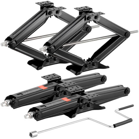 Mophorn Set di 4 cric a forbice per camper, con manovella, base, livella a bolla, stabilizzatore per sollevamento da 103 a 595 mm, adatto per erba e calcestruzzo, capacità di 4082 kg