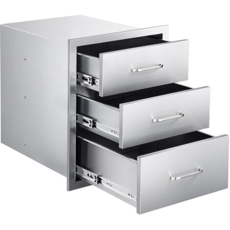 Mophorn Cassettiera per barbecue da esterno 46 x 59 x 59 cm, capacità di carico 20 kg, cassetti tripli in acciaio inox con maniglie, ideale per cucine da esterno o isole barbecue da giardino