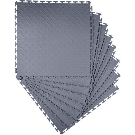 Mophorn Piastrelle modulari per pavimenti da garage, set di 8 pezzi con dimensioni di 513 x 513 x 5 mm,tappetini antiscivolo in PVC con superficie diamantata,ideali per officine, colore grigio grafite
