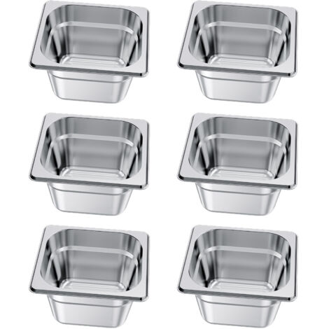 Mophorn Pentola per Vapore in Acciaio Inox 1/6, Profondità 100 mm, Capacità 1.7 L, Contenitore da Tavolo per Ristorazione, Resistente alla Ruggine e Anti-Inceppamento, Ideale per Casa, Set da 6 Pezzi