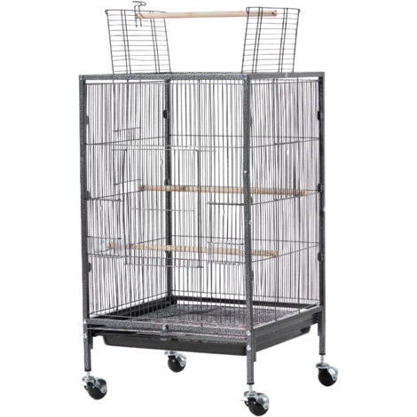 Mophorn Gabbia per uccelli 460 x 460 x 770 mm con apertura superiore piatta, struttura in ferro battuto, trespoli, vassoio rimovibile e mangiatoie in plastica, ideale per pappagalli e cinciallegre