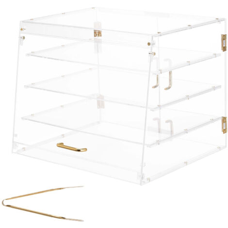 Mophorn Vetrina per pasticceria con 4 ripiani, espositore commerciale in acrilico con porta posteriore magnetica, ideale per conservare e presentare pane, biscotti e dolci. 530 x 435 x 415 mm (1/5)