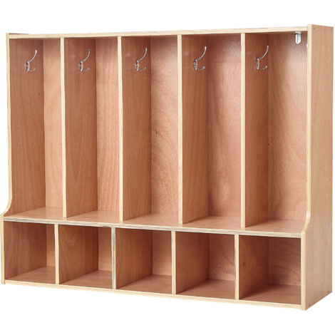 Mophorn Armadio per bambini con 5 scomparti, ideale per riporre cappotti e scarpe. Realizzato in legno, perfetto per asili nido, scuole materne, case e aree di accoglienza scolastica. Include ganci