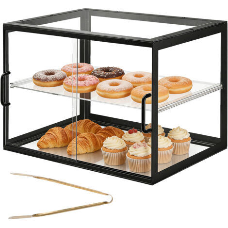 Mophorn Vetrina per Pasticceria a 2 Ripiani da Banco, Espositore in Acrilico per Panetteria, Contenitore per Pane, Torte, Biscotti e Dolci con Anta Scorrevole, 550 x 385 x 390 mm per Bar e Cucina (1/5)