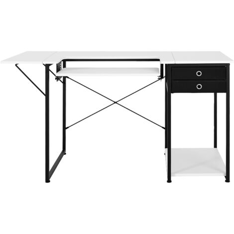 Mophorn Tavolo da Cucito Multiuso con Cassetti, Ripiano Laterale Pieghevole e Scrivania per Computer, Ideale per Casa, Laboratori di Moda, Studi Artistici e Scuole (1/5)