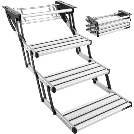 Mophorn Scaletta Retrattile a 3 Gradini per Camper, Scala Pieghevole in Lega di Alluminio con Telaio in Acciaio, Gradini Antiscivolo per Roulotte, Capacità Massima 199,58 kg