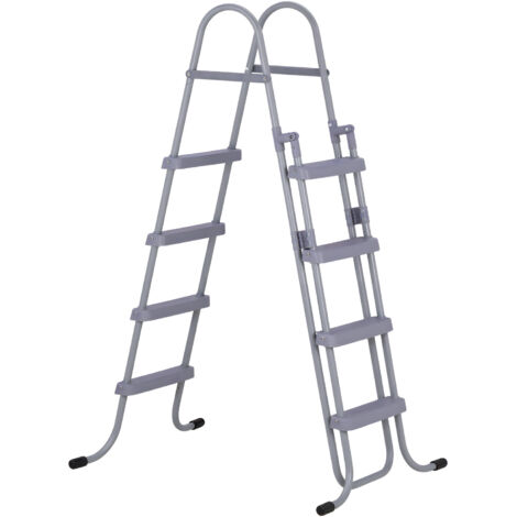 Mophorn Scaletta per Piscine Fuori Terra, Scala di Sicurezza a 4 Gradini con Struttura ad A, Altezza 132,1 cm, Telaio in Acciaio Resistente, Gradini Ampi Antiscivolo e Stabili, Capacità 136 kg