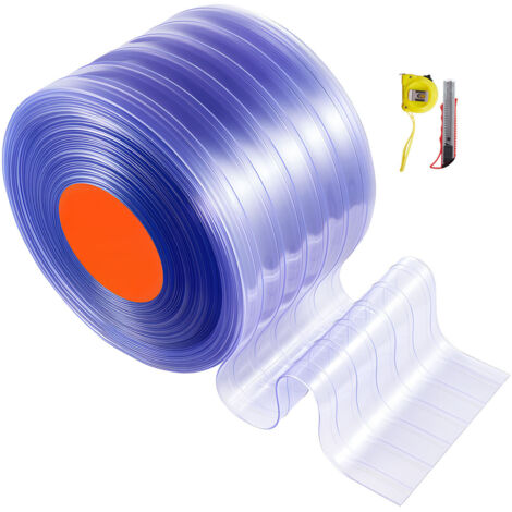 Mophorn Tenda a Strisce Trasparente, 45,7 m x 30,5 cm, Strisce in Plastica a Coste, Rotolo Ampio, Ideale per Tende di Raffreddamento, Porte di Congelatori, Supermercati, Garage e Magazzini (1/5)