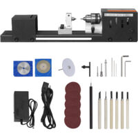 Mophorn Mini Tornio per Legno 96W Utensili Tornio Elettrico di Precisione 7 Velocita Regolabile 4220/5300/5650/6350/6660/7050/8450 giri/min Fresatrice Lavorazione del Legno DIY Accessori Completi