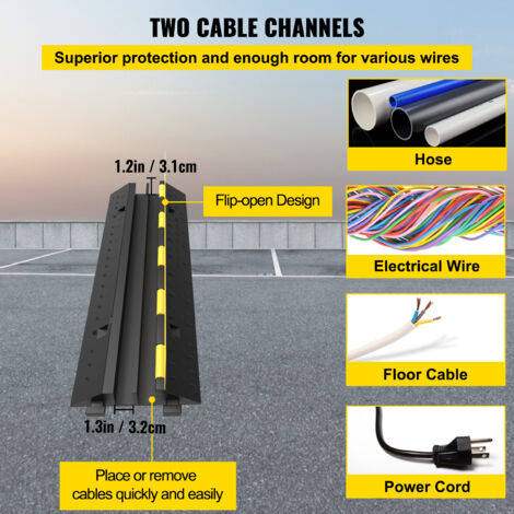 VEVOR Dosso Passacavi 3 Pezzi Passacavo a Pavimento in Gomma con 2 Slot Capacita 5T 1000x250x45mm 2 Canali Cavi Protezione del Cavo