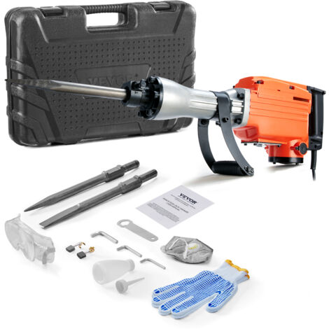 VEVOR Martello Demolitore per Calcestruzzo 2200W 2 Punte a Scalpello per 1400BPM, Kit di Martello Demolitore Elettrico 220V per Lavorazione su Cemento Mattoni Piastrelle Demolizione per Muro 66J 2200W