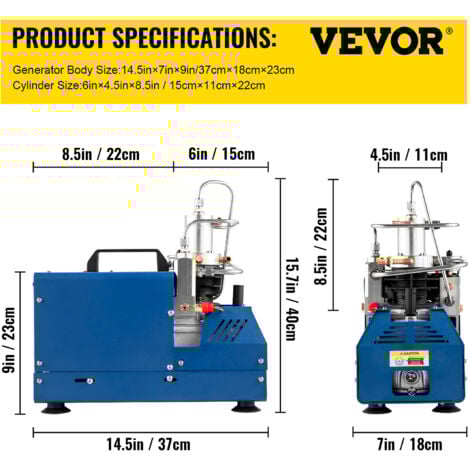 VEVOR Compressore Elettrico ad Alta Pressione 1800W Pompa ad Aria Compressa a Modo di Arresto Automatico 220V con Tubo e Tappo, Adatta per Bombole Subacquee, Carabine PCP, Bombole di Paintball, ecc.