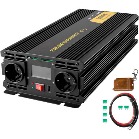 Mophorn Invertitore a onda sinusoidale pura 2500W DC 12V AC 230V Invertitore per auto Porta USB Display LCD Controllore remoto, Protezioni di sicurezza per RV Camion Barche Emergenza