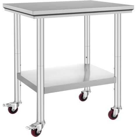 Mophorn Tavolo da lavoro in acciaio inox 30 x 24 x 33 pollici, capacita di carico di 700 libbre, 4 ruote, altezza regolabile, tavolo per la preparazione degli alimenti per uso intensivo per cucina