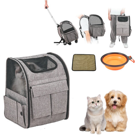Mophorn Trasportino per Cani e Gatti con Ruote, Zaino per Animali Domestici con Maniglia Telescopica 5 Tasche,Tessuto Oxford 600D Cerniera Autobloccante Capacita di Carico Massima 8,1kg Colore Grigio