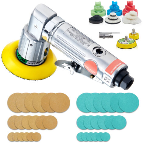 Mophorn Mini levigatrice pneumatica orbitale casuale da 1"/2"/3", levigatrice lucidatrice pneumatica ad alta velocità da 15000 giri/min, per lavori di carrozzeria, kit da 58 pezzi con spugne ondulate