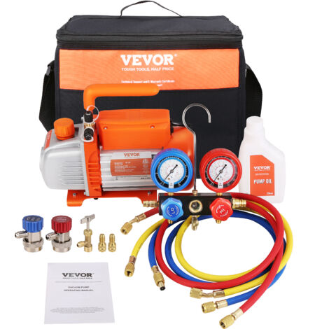 VEVOR Kit Pompa a Vuoto Monostadio per Aria Condizionata di Automobili 180W Pressione 55-276 bar, Kit Pompa Vuoto 4 CFM per Riparazione di Condizionatore Frigo Refrigeranti HVAC Vuoto Assoluto 5 Pa