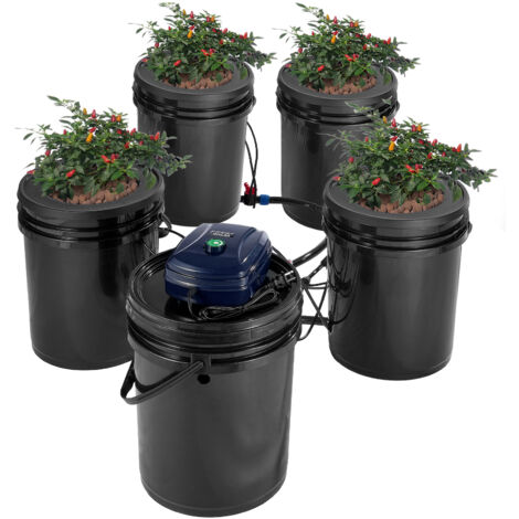 VEVOR RDWC Sistema di Coltivazione Idroponica, Kit Top Drip, Coltura a Ricircolo in Acque Profonde da 20 Litri, 4 Secchi, con Pompa ad Aria, Dispositivo di Livello dellAcqua, per Verdure a Foglia