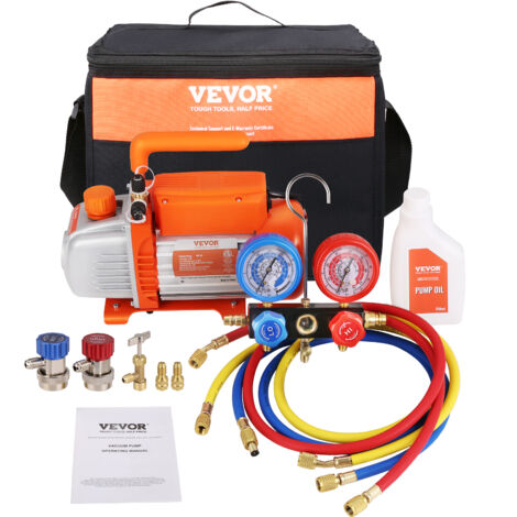 VEVOR Kit Pompa a Vuoto Monostadio per Aria Condizionata di Automobili 150W Pressione tra 55-276 bar, Kit Pompa Vuoto 100 L/min per Riparazione di Condizionatore Frigo Refrigeranti HVAC