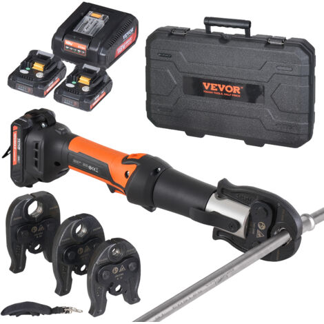 VEVOR Kit di Utensili per Pressatura e Batteria, Utensile Elettrico per Crimpatura di Tubi con Ganasce M15, M22, M28, Pressatura con 2 Batterie 18 V 2,0 Ah, Caricabatterie Rapido e Custodia Trasporto