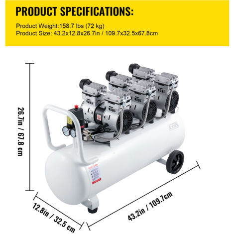 Mophorn Compresor de aire, 22 galones, ultra silencioso, sin aceite, tanque de 100L, 2.2KW, bajo nivel de ruido, compresor silencioso con válvula solenoide segura.