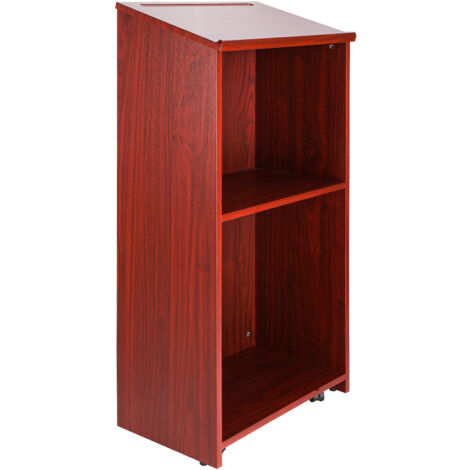 Mophorn Podio de madera de 47 pulgadas con 4 ruedas y estantes de almacenamiento ajustables y escritorio inclinado, perfecto para uso en la iglesia, la oficina, la escuela y el hogar, color marrón