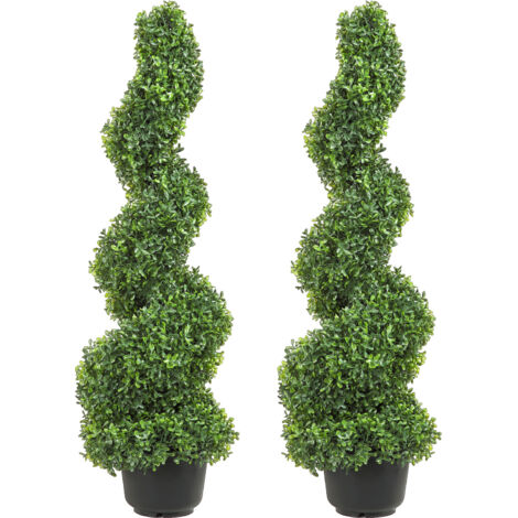 Mophorn Árboles Artificiales de Boj de 3 pies de alto (2 Piezas) Planta Faux de Exterior Verde con Hojas Reemplazables para Decoración Interior/Exterior/Jardín