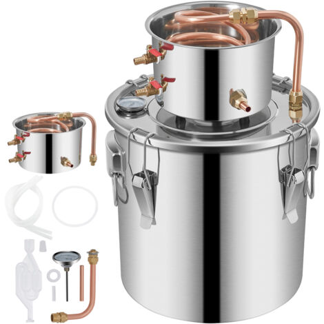 Mophorn Destilador de agua de acero inoxidable de 3 galones : alambique de 12 l con tubo de cobre, termómetro y kit de elaboración casera de whisky y brandy (1/5)